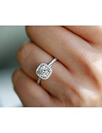 Anillo de compromiso con moissanita en forma de cojín con diamante 1 1 3 CTW 14k Blanco oro