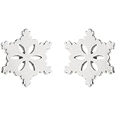 Tiny Winter Snowflake Earrings Stud for Women Stainless Steel Snow Flower Earrings Christmas Birthday Party Jewelry Xmas Festival Jewelry-silver C