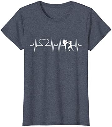 Womens Heartbeat Kickboxing Shirt Kick Boxing T-Shirt Karate Tee Large Heather Blue