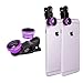 Purple Universal Clip-on 180 Degree 3 in 1 Fisheye+Wide Angle+Macro Camera Lens Kit for iPhone 5 5S 4 4S 6 Samsung Galaxy S5/S4/S3 Note 4/3/2 HTC BlackBerry Bold Touch, Sony Xperia, Motorola Droid