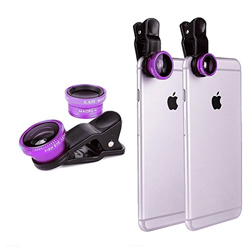 image for Generic Purple Universal Clip-on 180 degree 3 in 1 Fisheye+Wide Angle+