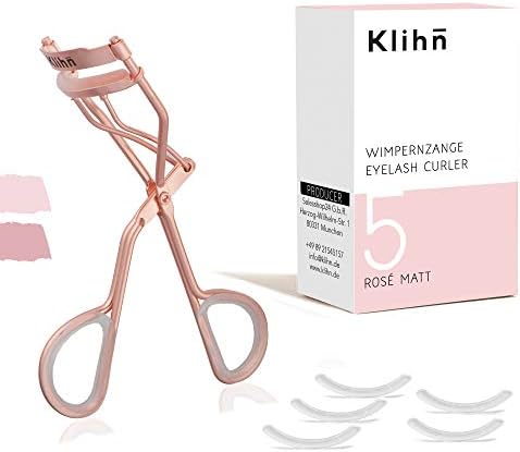 KlihnExclusive Eyelash Curler Rose Gold lash Curler incl. 5 Extra Replacement Rubber Pads- The Make-up Tool for Perfectly Curved Eyelashes Made of high-Quality Carbon Steel (Matt)