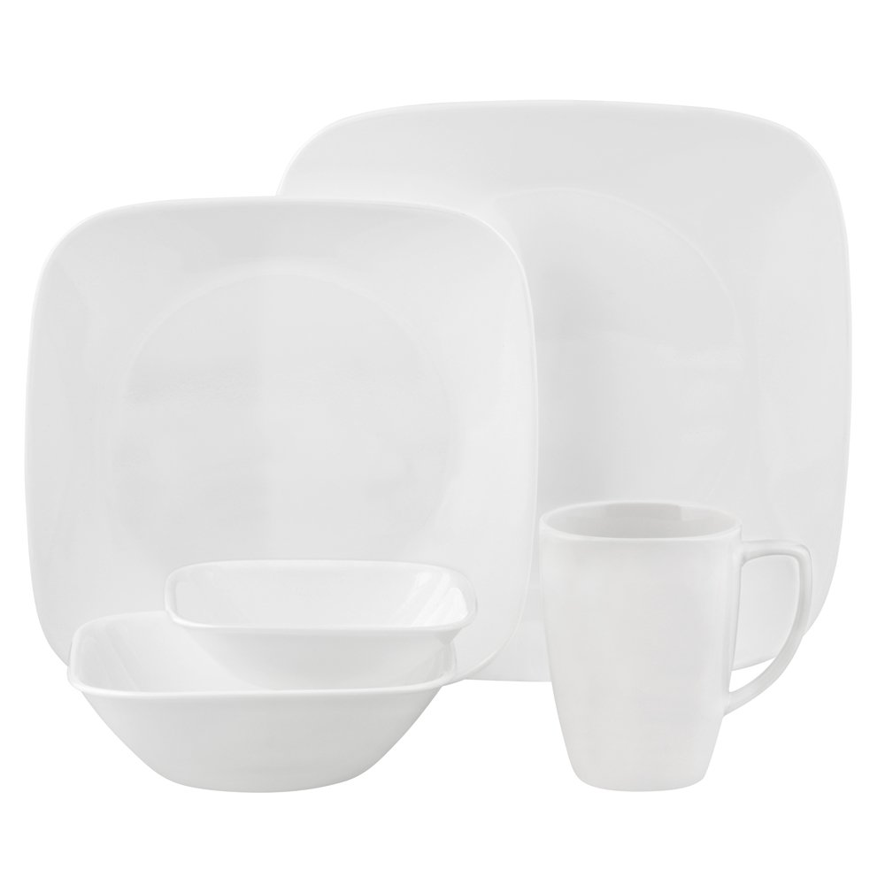 Corelle Square Pure White 30Piece Dinnerware Set, Service for 6