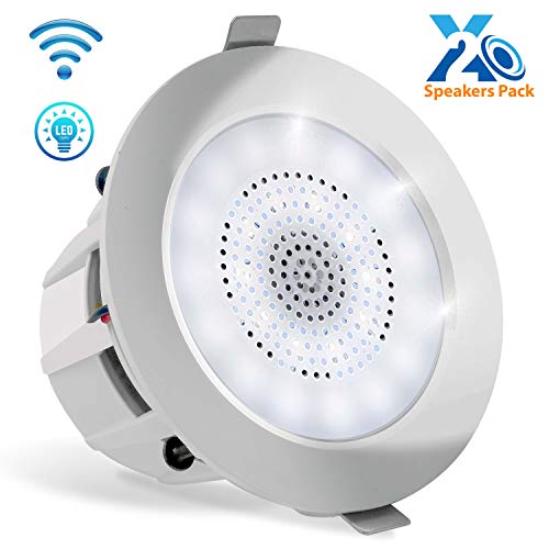 Pyle 4″ Pair of Bluetooth Flush Mount In-wall In-ceiling 2-Way Home Speaker System Built-in LED Lights Aluminum Housing Spring Clips Polypropylene Cone & Tweeter 2 Ch Amplifier 160 Watts (PDICBTL4)