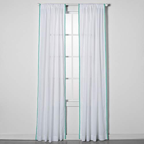 Pillowfort Sheer Pom Pom Window Panels, Crystalized Green