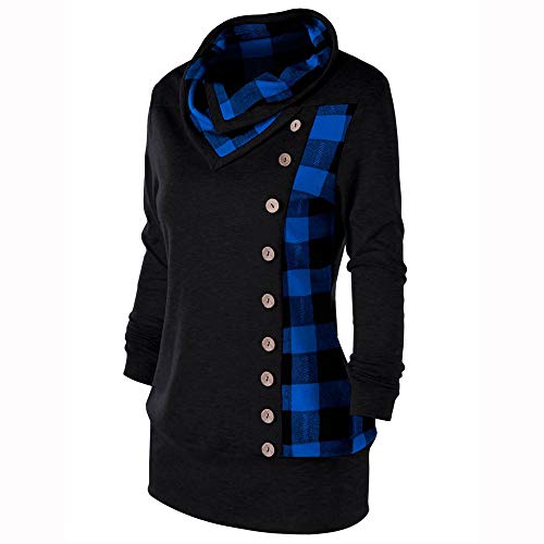 Respctful ♪☆ Women Ladies Plaid Patchwork Pullover Button-Down Sweatshirt Turn-Down Collar Fashion Pullover Top