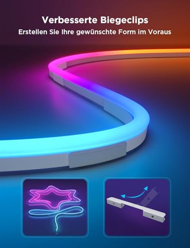 Govee Neon Rope Light 2, 10m RGBIC LED Streifen mit Form-Mapping, DIY Design, Kompatibel mit Matter, SmartThings, Alexa & Google Assistant, ideal für Gaming & Schlafzimmer，Weiß