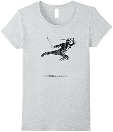 Womens Warrior Ninja Flying Kick Tshirt History Vintage Japan Tee Medium Heather Grey