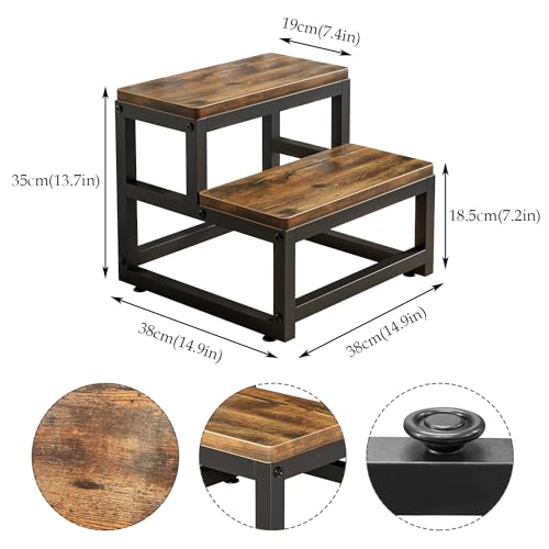 Wooden 2 Step Stool, Stool with Non-Slip Feet, Home Stair, 38 x 35 x 38 cm