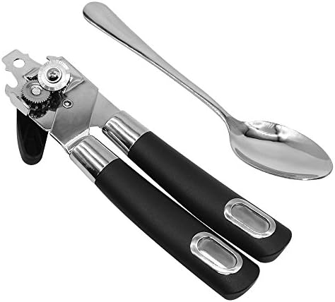 Portable Manual Can Tin Opener,Yayale Bottle Opener with Spoon Heavy Duty Stainless Steel Blades Easy Turn Knob Anti-slip Handles for Home/Kitchen/Camping
