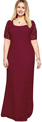 ReachMe Women's Plus Size Full Lace Elegant Long Maxi Dress Formal Dress(1 Burgundy 4XL)
