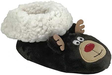 Kids Fun Fluffy Warm Foldover Animal Fur Slippers REINDEER Medium (11-13) US Little Kid