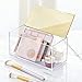 mDesign Large Plastic Cosmetic Storage Box with Decorative Hinged Lid - Organizer for Vanity, Countertop, or Bathroom Cabinet - Holds Lipstick, Blush, or Jewelry, Lumiere Collection, Clear/Soft Brass