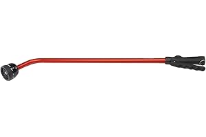 Dramm 13801 Kaleidoscope Rain Wand Full Flow Trigger Style Shut Off Valve with Lock, for Garden, Yard, Watering Plants, 9 Pattern Spray Head, Red, 30 Inches Long