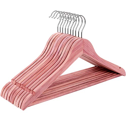 SONGMICS Red Cedar Wood Hangers, Pack of 10 American Cedar Suit Hangers