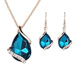 Mimgo Waterdrop Design Rhinestone Pendant Necklace Hook Earrings Chic Lady Jewelry Set