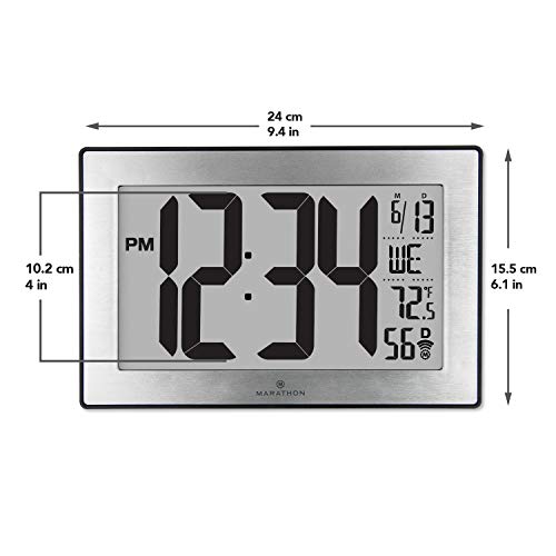 image for Marathon CL030068BK-SS Slim Panoramic Atomic Wall Clock with Table Sta