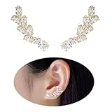 Ear Crawler Earrings Climbers Leaf Feather Angel Wing Ear Cuff Pin Vine Wrap CZ Crystal Rhinestone Studs Rose gold