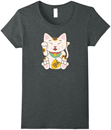 Women's Chinese Cat Maneki Neko Tshirt Japanese Fortune Lucky Cat T XL Dark Heather