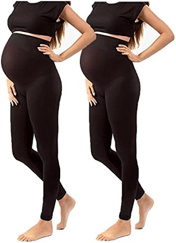 Maternity Over The Belly Super Soft Support Leggings -Maternity Clothes - Stretch Material Tights (ONE SIZE FITS ALL - MATERNITY, 2 Pack Black Maternity Leggings)