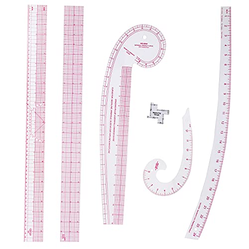 HLZC Fashion Clear Metric Sewing Ruler Set, French Curve Pattern Ruler Kit for Beginners Tailors Designers (C-6-piece Set)