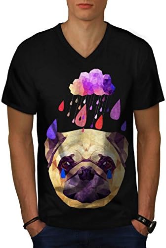 Pug Puppy Sad Rain Tear Drop Men NEW L V-Neck T-shirt | Wellcoda