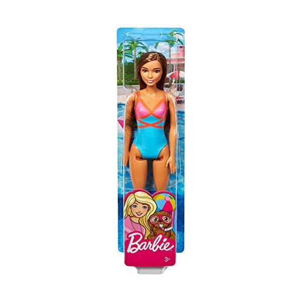 Barbie GHW40 - Beach Puppe (brünett), mit Badeanzug in Blau, Pink und Orange, Spielzeug für Kinder von 3 bis 7 Jahren – Bild 7