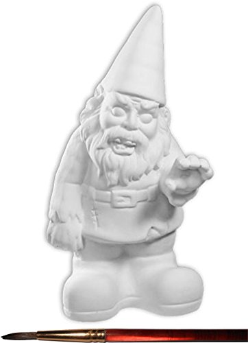 Zombie Gnome and Paintbrush Set - Paint Your Own Super Spooky Ceramic Keepsake