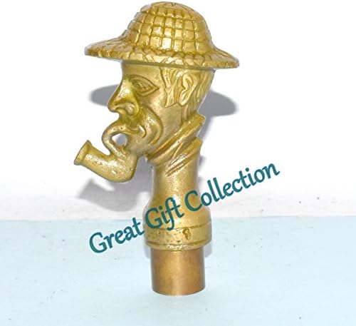 SMOKKER MEN BRASS ANTIQUE HEAD HANDLE DESIGN FOR WALKING STICK CANES SHAFT