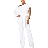 JTNFairy Women's Summer One Shoulder Dressy Stretchy Jumpsuit Casual High Waist Wrap Jumpsuit with Pockets