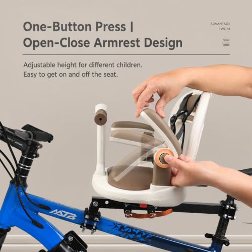 ALISMAEEL Kids Bike Seat 360° Rotatable Front Mount Baby Bike Seat, Soft PU Seat cushion with Safety Belt & Foldable Footrest, Easy Install on Most Mountain Bikes, for Kids 1Y-6Y(110lbs Capacity)