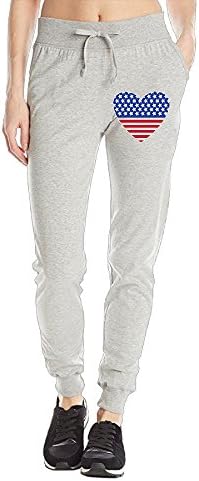 American Flag Heart Custom Tie Waist Sweatpants With Side Pockets Novelty Jogger Trousers For Girls X-Large Ash