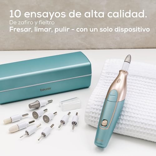 MP 84 Set de manicura/pedicura, lima de uñas eléctrica con batería recargable, 10 accesorios, luz LED, incluye estuche, hasta 4400 rpm, torno de uñas para el cuidado de manos y pies