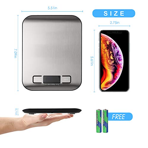 Digital Kitchen Scale, Multifunction Food Scale Measure weight(MAX:11LB/5KG/176OZ) accurately, Stainless Steel Scale digital weight, Tare Function, Large LCD Display, Waterproof and 4 unit