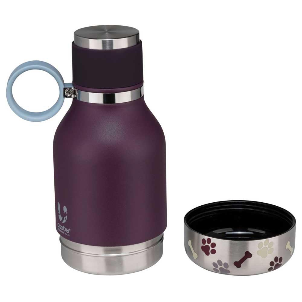 Asobu Dog Water Bottle with Built-In Bowl – Burgundy – Stainless Steel Insulated Travel Bottle – 1 L
