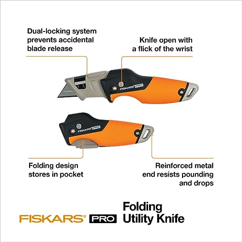 Fiskars Pro Retractable Folding Utility Knife Box Cutter with