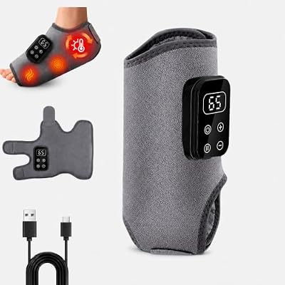 Fussmassagegerät, kabelloses elektrisches Fußmassagegerät für Schmerzlinderung & Durchblutung, 3-in-1 Triple Therapy Foot Massager mit 2000mAh Akku, 6 Heizstufen bis 65°C, Gesundheit Geschenk,grau