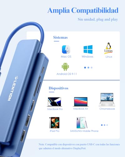 LENTION USB C Hub HDMI 4K@60Hz, PD 100W, SD/TF Card Reader, USB 3.0 & 2.0, 7 in 1 USB C Adapter for MacBook Pro/Air 2026-2016, New iPad Pro, Surface, iPhone 17 Plus Pro MAX and More (Blue)
