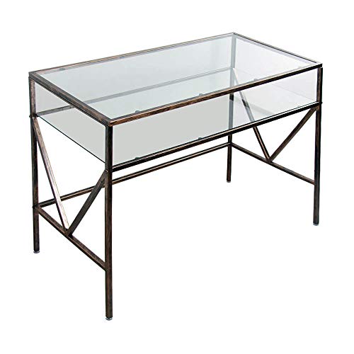 CANDIKO Glass Top Desk Vanity Table, Antique Gold Pricepulse