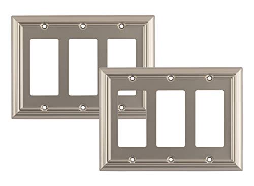 Pack of 2 Wall Plate Outlet Switch Covers by SleekLighting | Decorative Satin Nickel | Variety of Styles: Decorator/Duplex/Toggle / & Combo | Size: 3 Gang Decorator - Thumbnail 3
