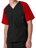 Wink 'Men's Raglan Block 5 Pocket Top' Scrub Top Black/Red X-Large