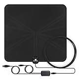 Digital TV Antenna, Paxcess HD TV Antenna Indoor Amplified Flat TV Antenna, Leaf Antenna 50 Miles Range with Signal Amplifier Booster, USB Power Supply, 16.5ft Coax Cable for Local Free TV (Black)
