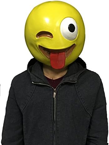 Emoji Crazy Smiley Wink Eye Latex face Overhead mask Fun for Halloween