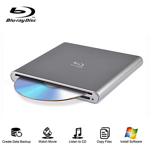 External Blu Ray Drive Portable Blu-Ray Player USB 2.0 Slot in BD CD DVD Burner with Eject Button Write Read CD DVD BD for Notebook Pro Air iMac Laptop (Sliver)