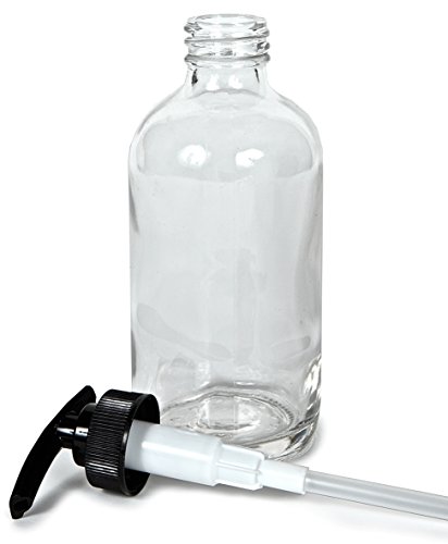 Vivaplex, 4, Large, 8 oz, Empty, Clear Glass Bottles with Black Lotion Pumps