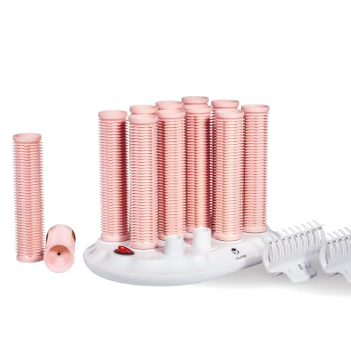 CALISTA Tools Ion Hot Rollers Long Set, Hot Rollers for Long Hair with Fusion Technology, Hair Rollers for Voluminous Curls & Waves, Fast Heating Curlers with Claw Clips,12 Piece Set, Pink Sands