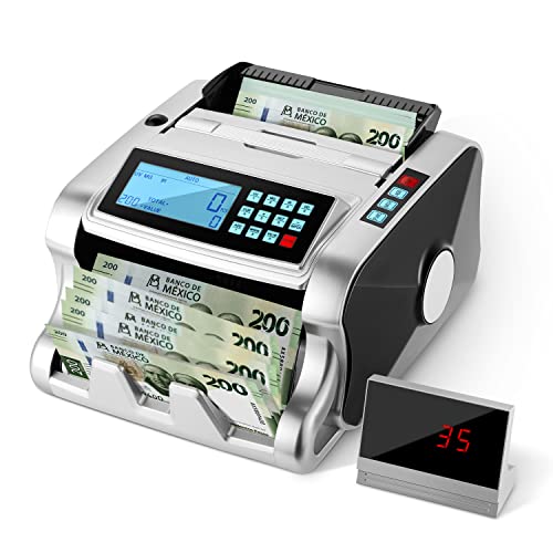Contadora De Billetes Detector de Billetes Falsos, Contador de Dinero con pantalla LED Doble Display,1000 Billetes por Minuto Maquina para Contar Dinero Billetes Mexicanos