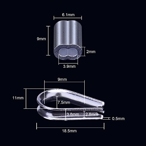 Sunmns 100 Pieces 1/16 Inch Wire Rope Aluminum Crimping Loop Sleeve and 20 Pieces M2 Stainless Steel Thimble