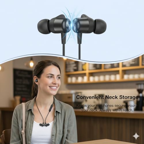UXD Bluetooth Headphones, Wireless Bluetooth Headphones, Headphones with CVC 8.0 Built-in Microphone, 20 Hours Usage Time, IPX7 Waterproof, Sports Headphones, Running Headphones