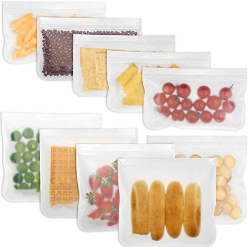 Reusable Storage Bags - 10 Pack Leakproof Freezer Bag(5 Reusable Sandwich Bags + 5 Reusable Snack Bags) Eco-friendly BPA FREE Reusable Ziplock Lunch Bag for Food Storage Home Organization
